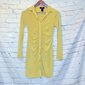 Just Polly Green Cinched Front Button Down Long Sleeve Dress Size Small
